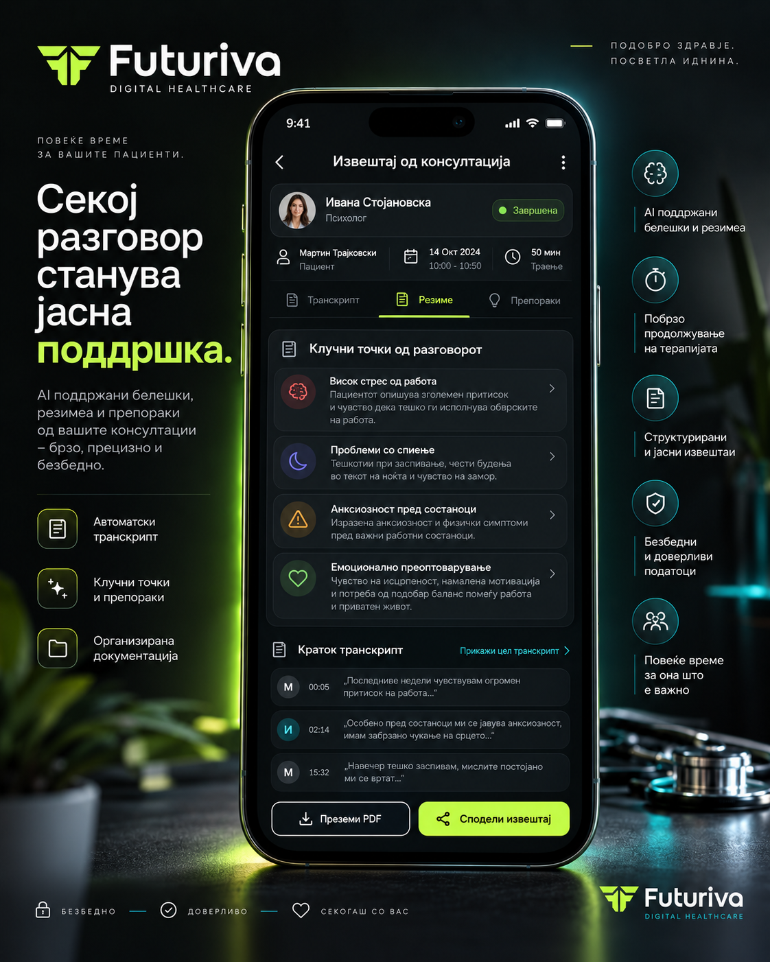 Резиме и препораки од консултација во апликацијата — Дигитално здравство